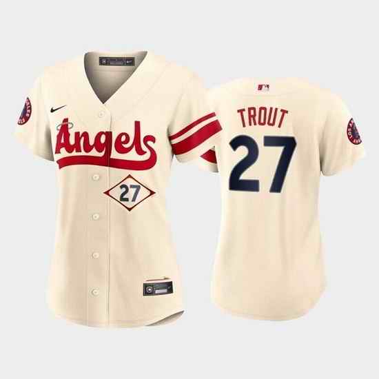 Women Los Angeles Angels 27 Mike Trout 2022 Cream City Connect Stitched Baseball Jersey 28Run Small 29